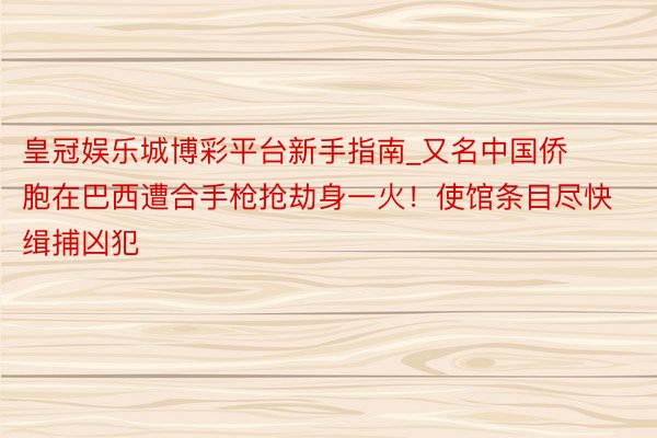 皇冠娱乐城博彩平台新手指南_又名中国侨胞在巴西遭合手枪抢劫身一火！使馆条目尽快缉捕凶犯