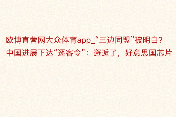 欧博直营网大众体育app_“三边同盟”被明白？中国进展下达“逐客令”：邂逅了，好意思国芯片