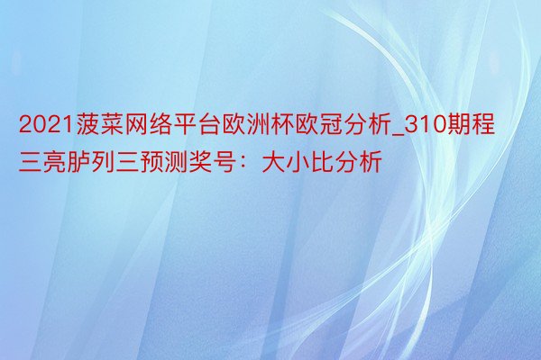 2021菠菜网络平台欧洲杯欧冠分析_310期程三亮胪列三预测奖号：大小比分析